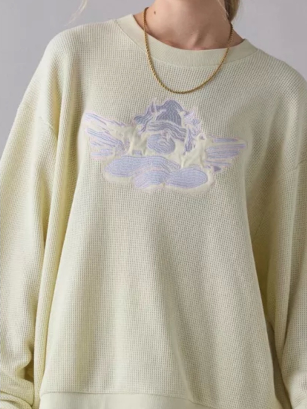 Boys Lie Kara Pastel Me Cherub Embroidered Graphic Yellow Sweater.